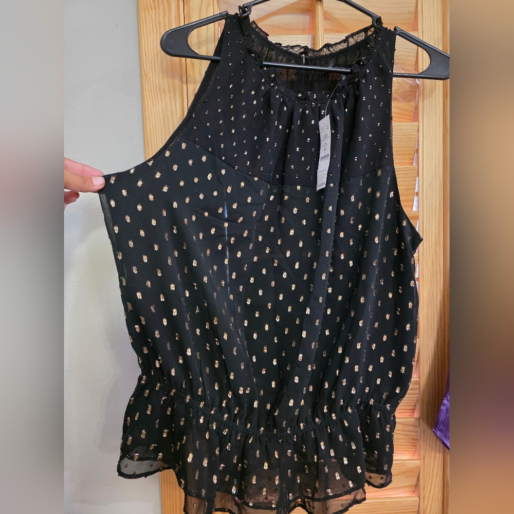 Sleeveless Black Blouse with Gold Dot Accent
